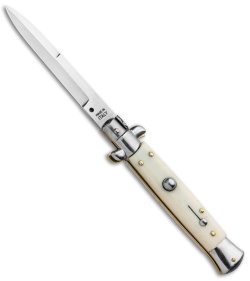 9" Italian Stiletto Bayonet Automatic Knife Sim Ivory (3.8" Satin)