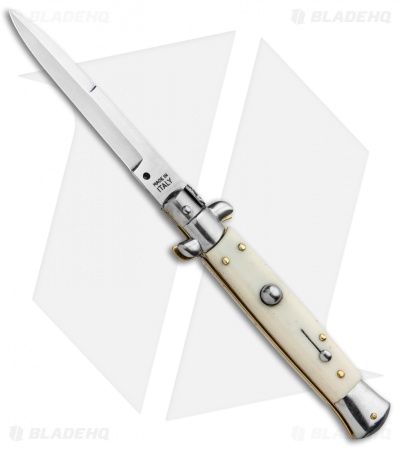 9" Italian Stiletto Bayonet Automatic Knife Sim Ivory (3.8" Satin)