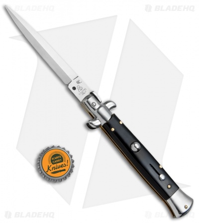 SKM AB 9" Italian Stiletto Dagger Automatic Knife Black Acrylic (3.8" Satin)