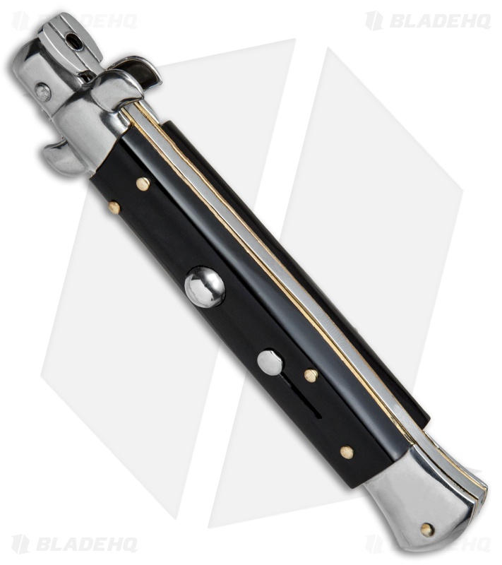 SKM AB 9" Italian Stiletto Dagger Automatic Knife Black Acrylic (3.8" Satin)