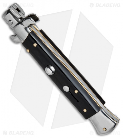 SKM AB 9" Italian Stiletto Dagger Automatic Knife Black Acrylic (3.8" Satin)