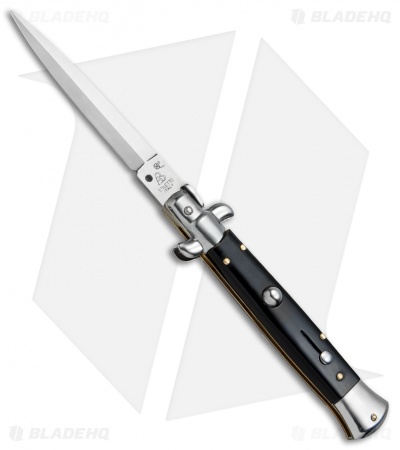 SKM AB 9" Italian Stiletto Dagger Automatic Knife Black Acrylic (3.8" Satin)