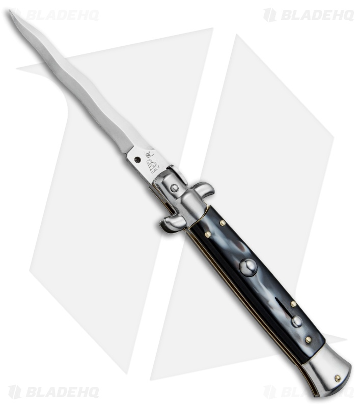 SKM AB 9" Italian Stiletto Automatic Knife Sim Horn (3.8" Satin Kris)
