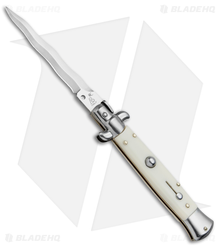 SKM AB 9" Italian Stiletto Automatic Knife Sim Ivory (3.8" Satin Kris)