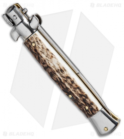 SKM AB 9" Italian Stiletto Bayo Automatic Knife Stag (3.8" Satin)