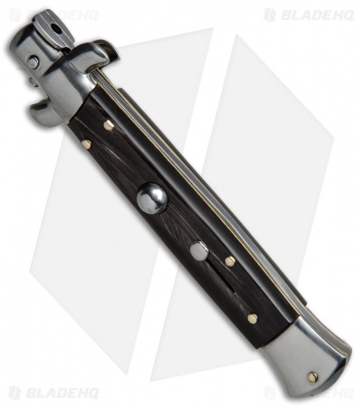 SKM AB 9" Italian Stiletto Automatic Knife Dark Horn (3.8" Satin Dagger)