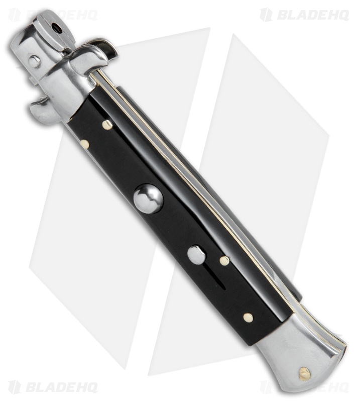 SKM AB 9" Italian Stiletto Bayo Automatic Knife Black Acrylic (3.8" Satin)