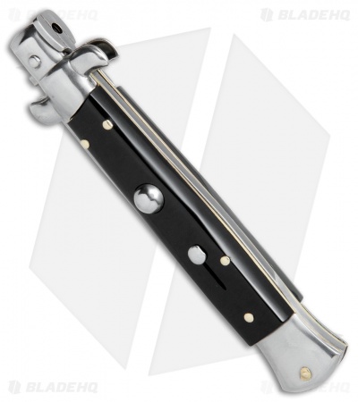 SKM AB 9" Italian Stiletto Bayo Automatic Knife Black Acrylic (3.8" Satin)