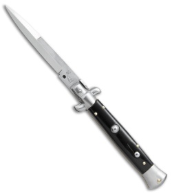 SKM AB 9" Italian Stiletto Bayo Automatic Knife Black Acrylic (3.8" Satin)