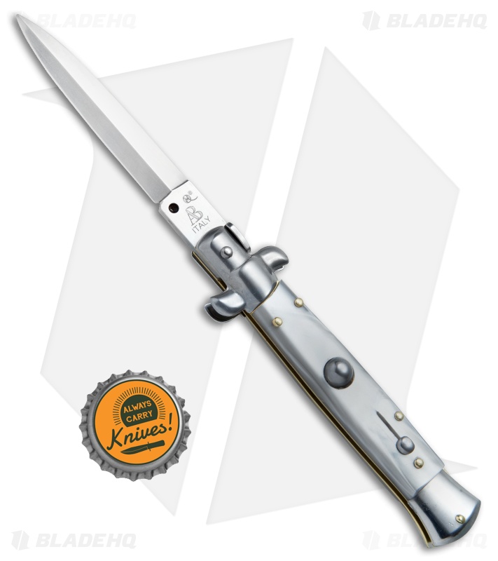 SKM/AB 8" Italian Stiletto Dagger Automatic Knife Gray Pearlex (3.3" Satin)