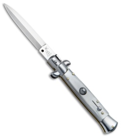 SKM AB 11" Italian Stiletto Automatic Knife Gray Pearlex (5" Satin Dagger)