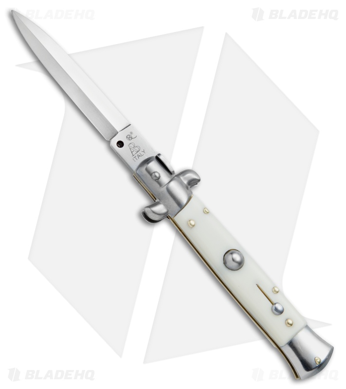 SKM/AB 8" Italian Stiletto Dagger Automatic Knife Sim Ivory (3.3" Satin)