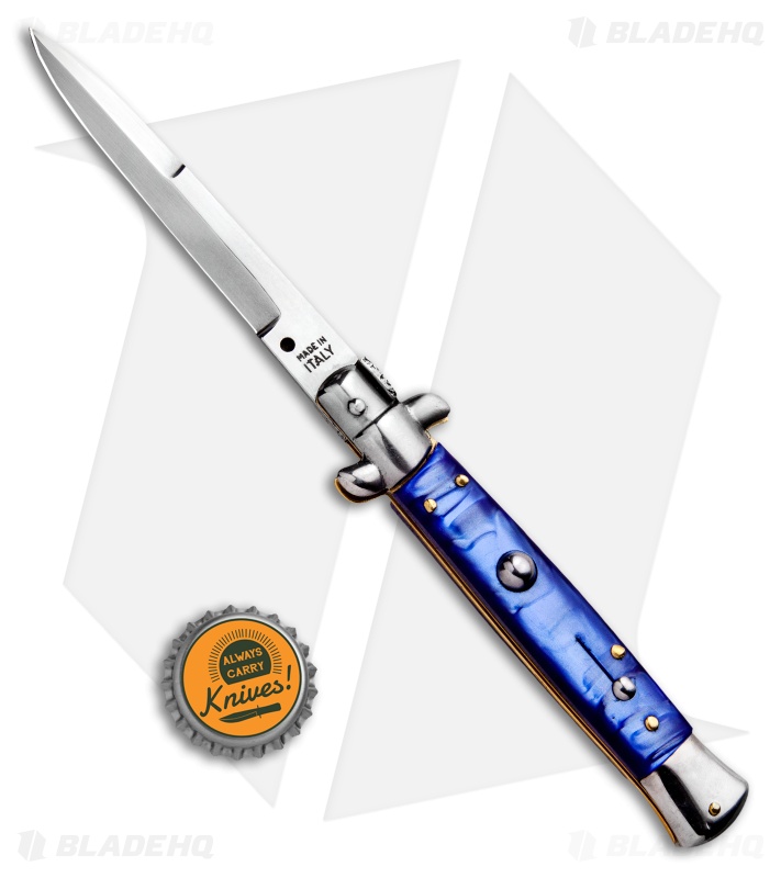 SKM 9" Italian Stiletto Bayonet Automatic Knife Blue Acrylic (4" Satin)