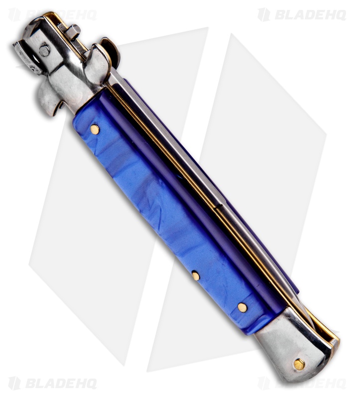 SKM 9" Italian Stiletto Bayonet Automatic Knife Blue Acrylic (4" Satin)