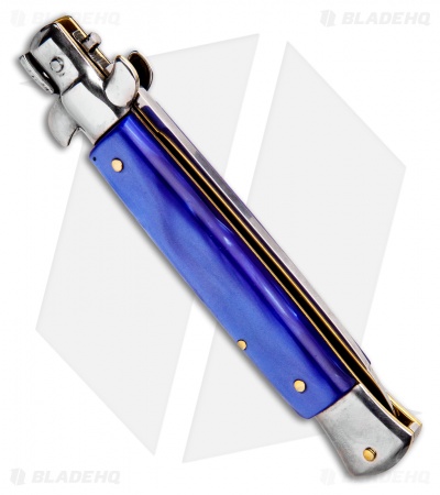 SKM 9" Italian Stiletto Automatic Knife Blue Acrylic (4" Satin Flat)