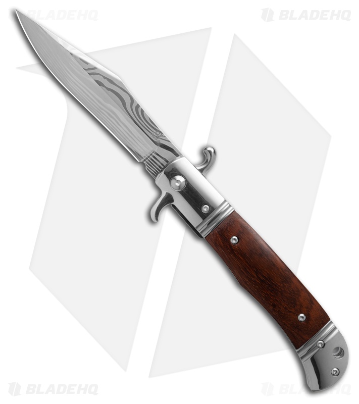 9" CZ Bolster Release Automatic Knife Snakewood (4" Damascus Print)