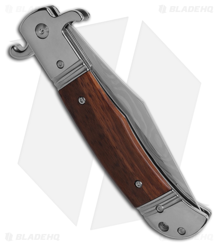 9" CZ Bolster Release Automatic Knife Snakewood (4" Damascus Print)