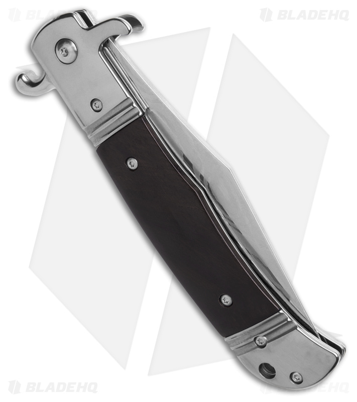 9" CZ Bolster Release Automatic Knife Ebony Wood (4" Damascus Print)
