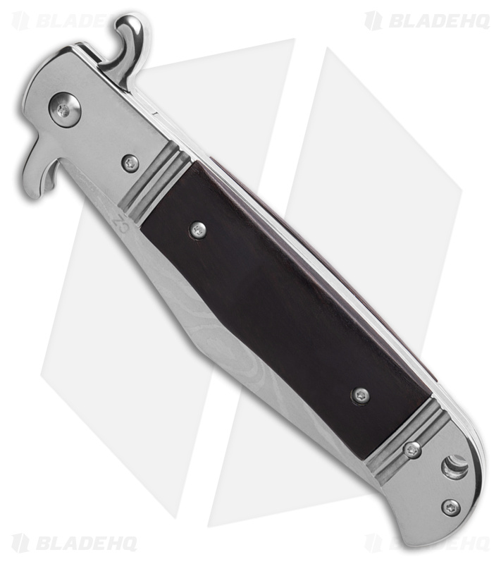 9" CZ Bolster Release Automatic Knife Ebony Wood (4" Damascus Print)