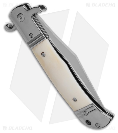 9" CZ Bolster Release Automatic Knife White Bone (4" Satin)