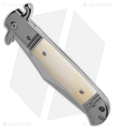 9" CZ Bolster Release Automatic Knife White Bone (4" Satin)