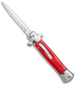 9&quot; Italian Stiletto Dagger OTF Automatic Knife Red/Silver (4.9&quot; Satin) w/o Clip | 154950