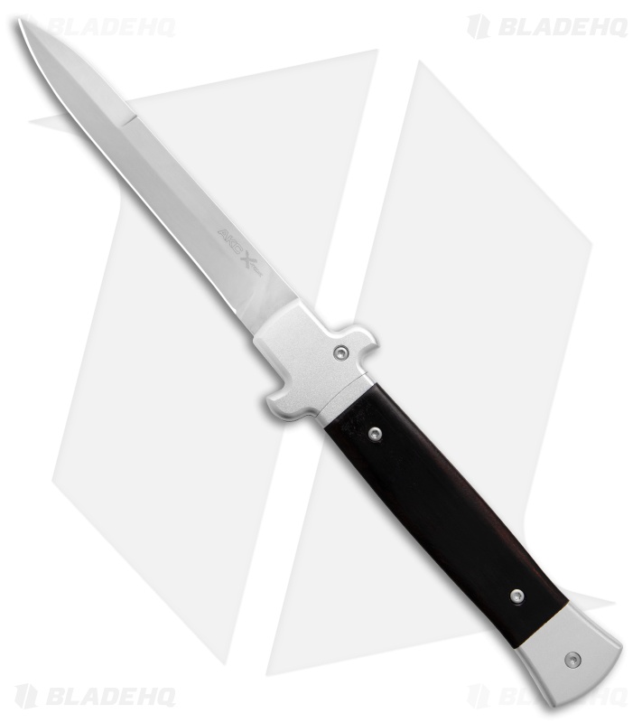 AKC World 9" X-Treme Shadow Bolster Release Auto Knife Ebony Wood (4" Satin)