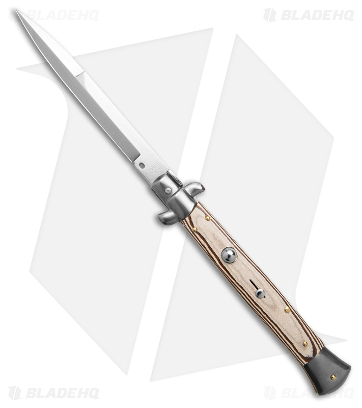 Frank B 11" Automatic Knife Italian Stiletto White/Brown Micarta (5" Bayonet )