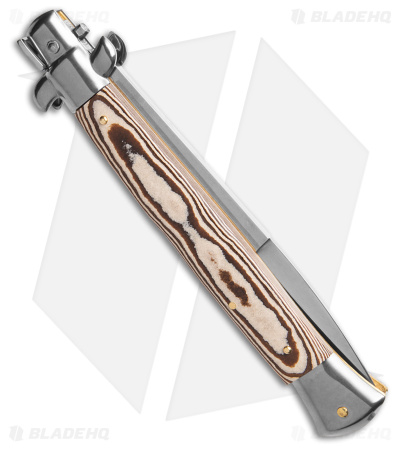 Frank B 11" Automatic Knife Italian Stiletto White/Brown Micarta (5" Bayonet )