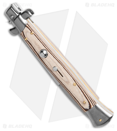 Frank B 11" Automatic Knife Italian Stiletto White/Brown Micarta (5" Bayonet )