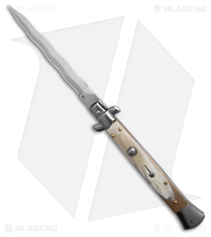 Frank B 11" Italian Stiletto Automatic Knife Blonde Horn (5" Satin Kriss)