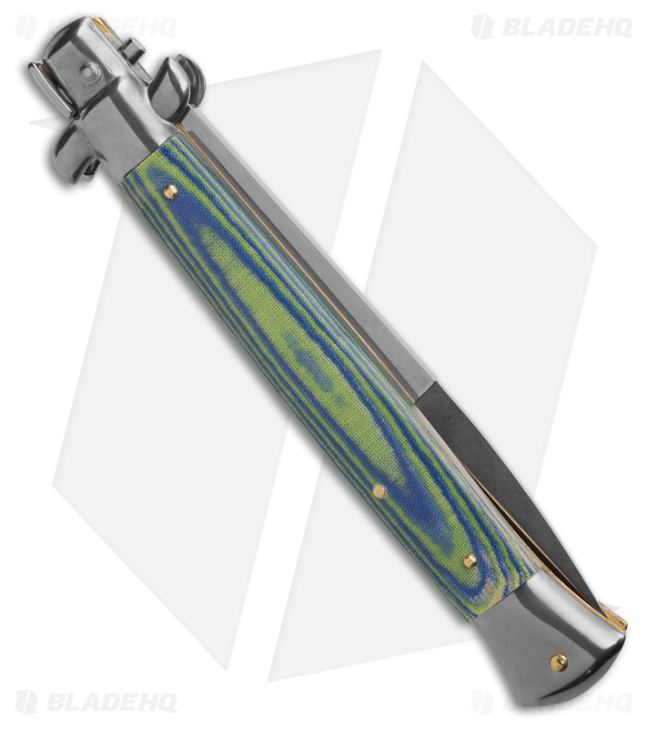 Frank B 11" Automatic Knife Italian Stiletto Blue/Green Micarta (5" Bayonet )