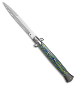 Frank B 11" Automatic Knife Italian Stiletto Blue/Green Micarta (5" Bayonet )