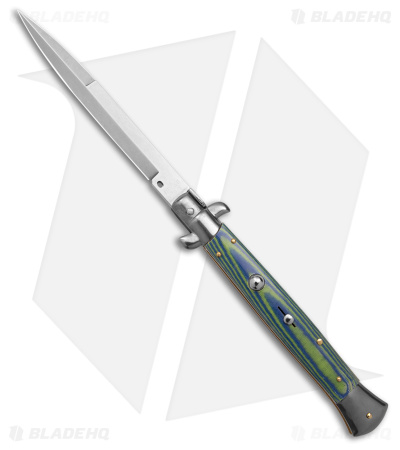 Frank B 11" Automatic Knife Italian Stiletto Blue/Green Micarta (5" Bayonet )