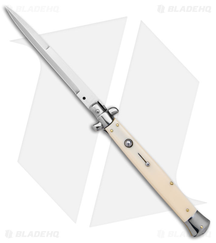 Frank B 13" Italian Stiletto Automatic Knife Sim Ivory (6" Satin Bayo)