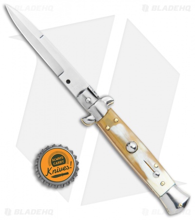 Frank B. 7.5" Italian Stiletto Automatic Knife Honey Horn (3.5" Polish Bayonet)