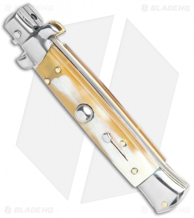 Frank B. 7.5" Italian Stiletto Automatic Knife Honey Horn (3.5" Polish Bayonet)