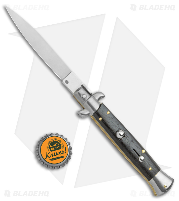 Frank B 9" Italian Stiletto Spear Point Automatic Knife Ebony (4" Satin)