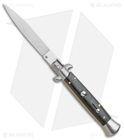 Frank B 9" Italian Stiletto Spear Point Automatic Knife Ebony (4" Satin)