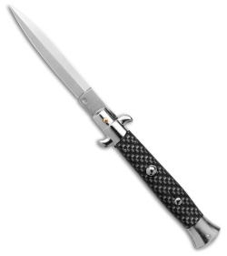 Frank B 9" Italian Stiletto Automatic Knife Sim Carbon Fiber (4" Satin Dagger) 