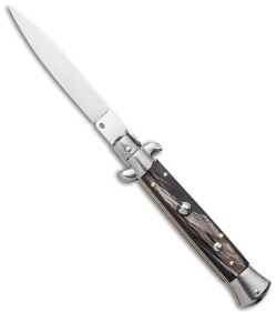 Frank B 9" Italian Stiletto Automatic Knife Dark Horn (4" Satin)