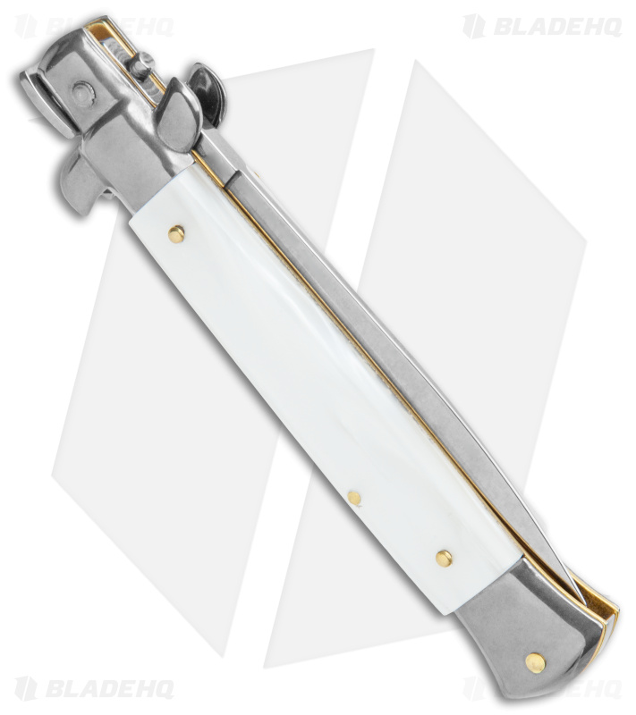 Frank B 9" Italian Stiletto Automatic Knife White Pearlex (4" Satin Dagger) 