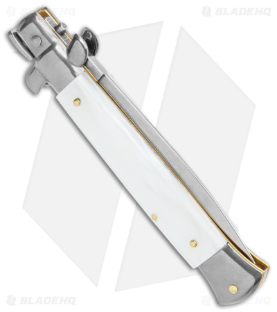 Frank B 9" Italian Stiletto Automatic Knife White Pearlex (4" Satin Dagger) 