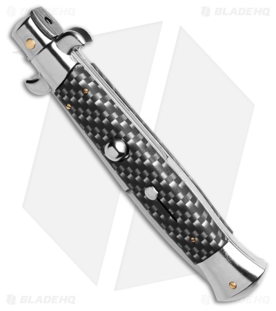 Frank B 9" Italian Stiletto Automatic Knife Sim Carbon Fiber (4" Satin Bayonet) 
