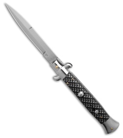 Frank B 9" Italian Stiletto Automatic Knife Sim Carbon Fiber (4" Satin Bayonet)