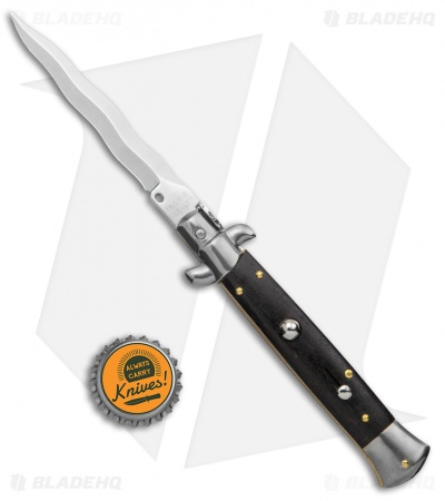 Frank B. 9" Ebony Wood Automatic Stiletto Knife - Kris Satin Plain