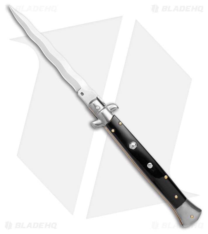 Frank B 11" Italian Stiletto Kris Automatic Knife Black Acrylic (5" Polish)