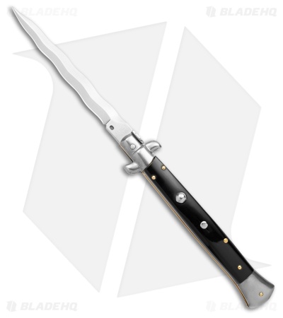 Frank B 11" Italian Stiletto Kris Automatic Knife Black Acrylic (5" Polish)