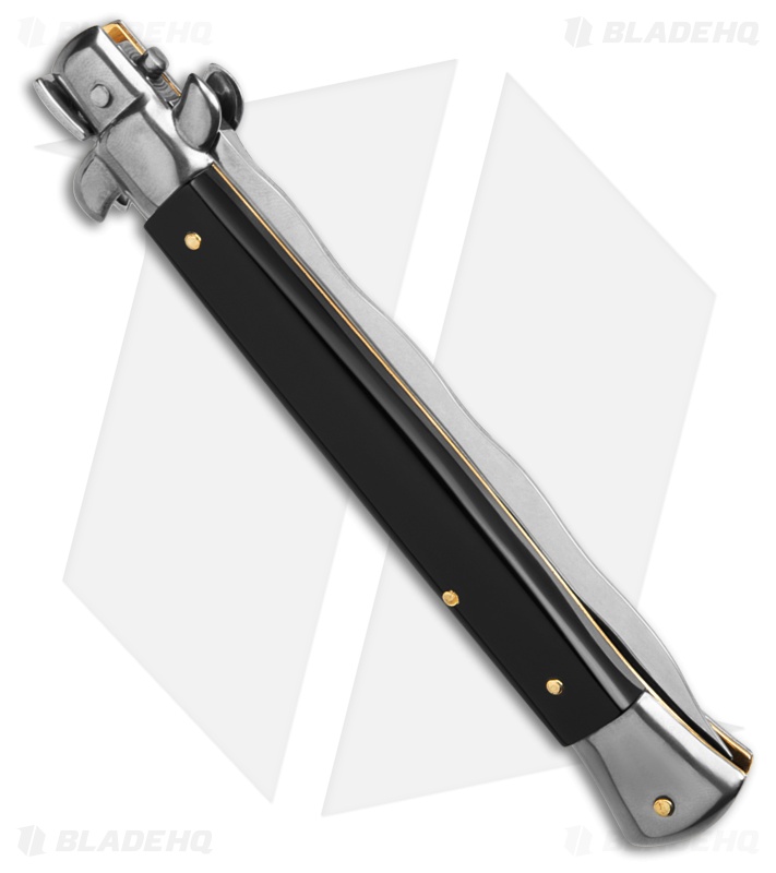 Frank B 11" Italian Stiletto Kris Automatic Knife Black Acrylic (5" Polish)
