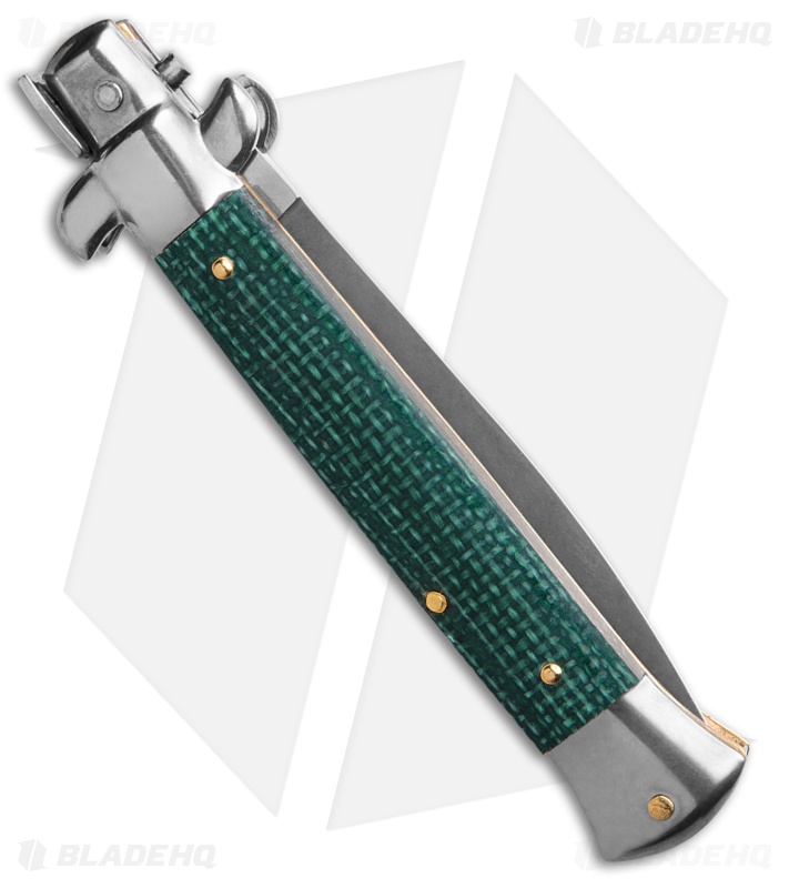 Frank B 9" Italian Stiletto Automatic Knife Green Micarta (4" Satin Dagger)